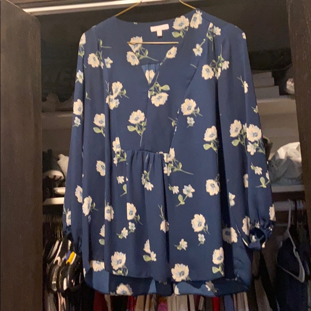 Marybelle blue print blouse- 3:4 sleeve